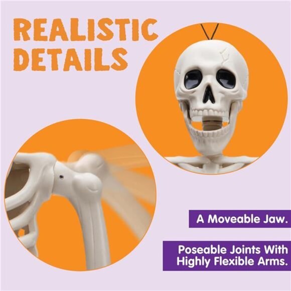 5 PCS Posable Halloween 16 Inches Full Body Posable Joints Hanging Skeletons - Picture 5 of 7